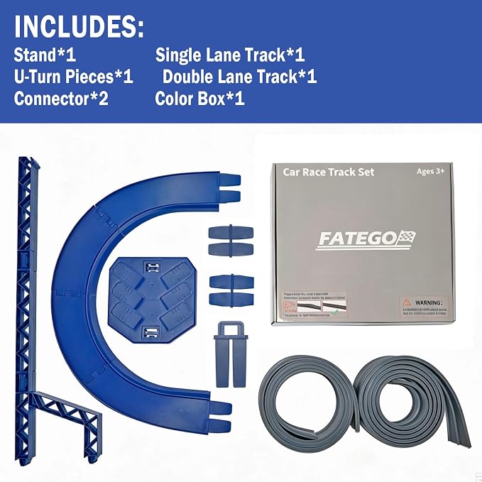 FateGo Gravity Race Track Toy for Kids with Curved Track Pieces,Dual-Lane Die-cast Car Track Set Compatible with 1/64 Cars