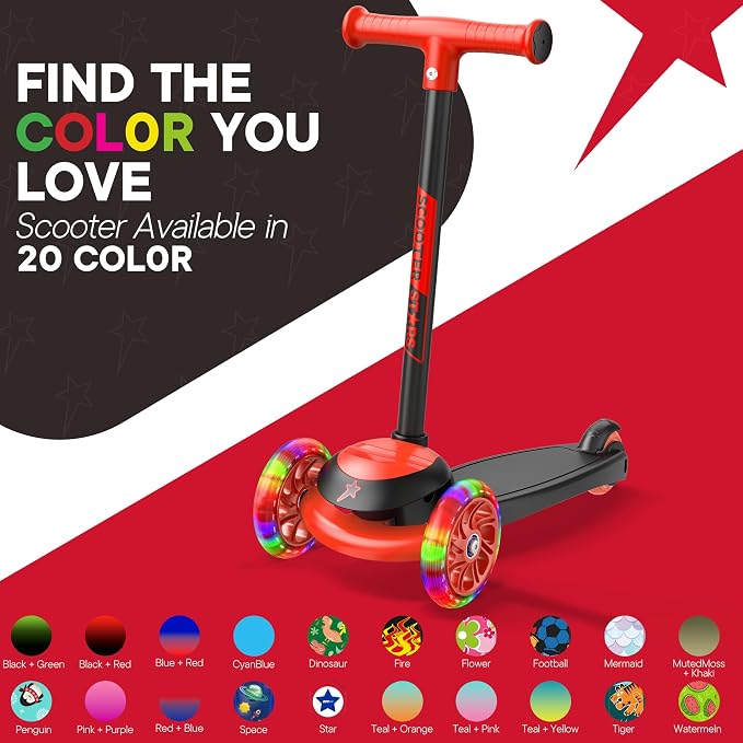 3 Wheel Scooter for Kids, Smooth Light Up LED Front Wheels, Wide Anti Slip Deck, Rear Foot Brake, Easy Lean to Steer Maneuvering, Indoor & Outdoor Ride On Toys for Ages 2 Up,