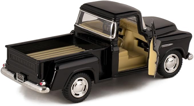 KiNSMART 1955 Chevrolet Stepside Pickup Truck 5 Inch 1:32 Scale Die Cast Metal Little Truck (Black)