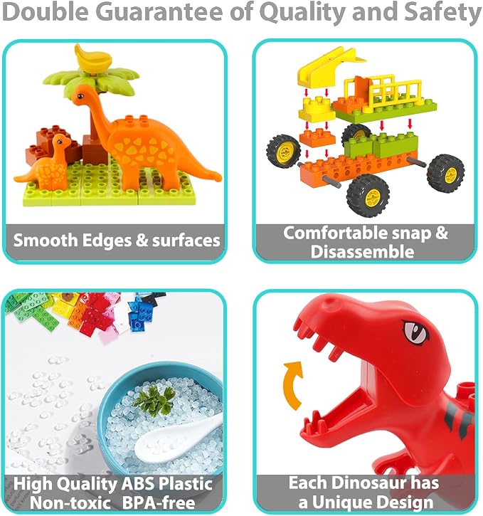 Anpcso Building Blocks for Toddlers 3-5, Dinosaur Toys- Dinosaurs, Car, Build, Learn and Play, Educational Interactive Creative DIY Toy Compatible with All Major Brands, Gift for Kids Boys Girls