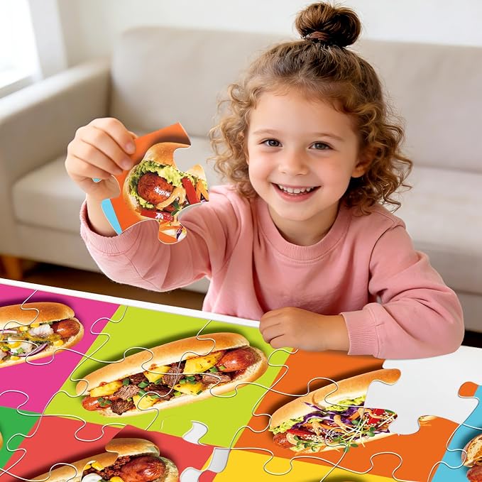 IFLOVE Hot Dog Floor Puzzle for Kids — 48 Piece Jumbo Hot Dog Jigsaw Puzzle, Food-Themed Puzzle with Colorful Hot Dogs and Toppings, Educational Toy Birthday for Boys Girls Ages 3-8