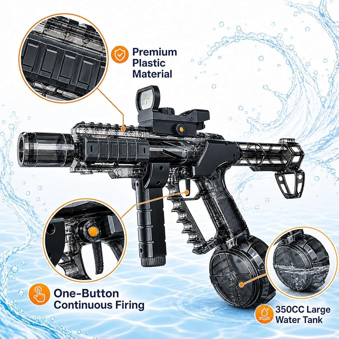 Electric Water Blaster Toy, Rechargeable Battery Automatic Water Spray Toy with LED Lights, 350cc Large Capacity Outdoor Summer Water Play Toy for Kids & Adults, Pool Party Beach Backyard Game Toy