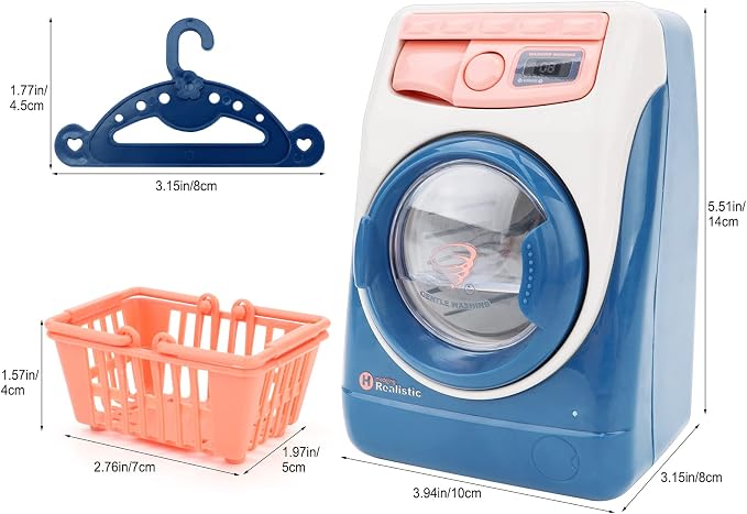 deAO Washing Machine Toy for Kids Dollhouse Furniture Pretend Play Household Appliance Realistic Sounds with Lights Laundry Play Set with Rotatable Roller for Children Birthday Present…