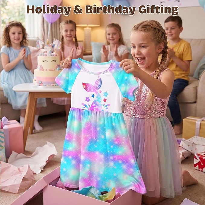 Play Tailor Doll and Girl Matching Nightgown Unicorn Outfit Pajamas Night Dress for Girls and 18" Dolls Clothes