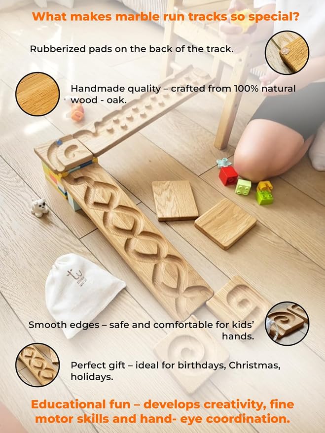 Wooden Marble Run Track “Wind” Race Machine Set Wooden Maze Board Ball Run Montessori Gift for Kids Wave Course Winding Track Toy