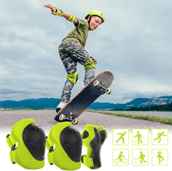 WayEee Kids Bike Helmet Set Skateboard Knee Pads, Helmet Pad Set Protective Gear Set Adjustable for Girls Kids 3-14 Helmet Elbow Pads Wrist Guards for Sport Cycling Bike Roller Skating Scooter