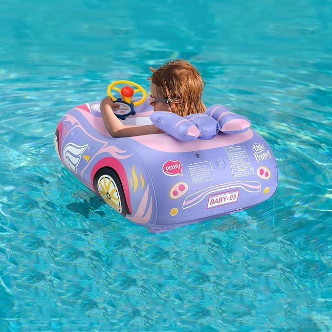 Baby Pool Float Toddler Floaties 3D Car Baby Float for 12-48 Months Inflatable Heavy Duty 0.35mm PVC Seat Boat Pool Toys Float No Flip Swimming Floaties for Boys&Girls1-5 Years