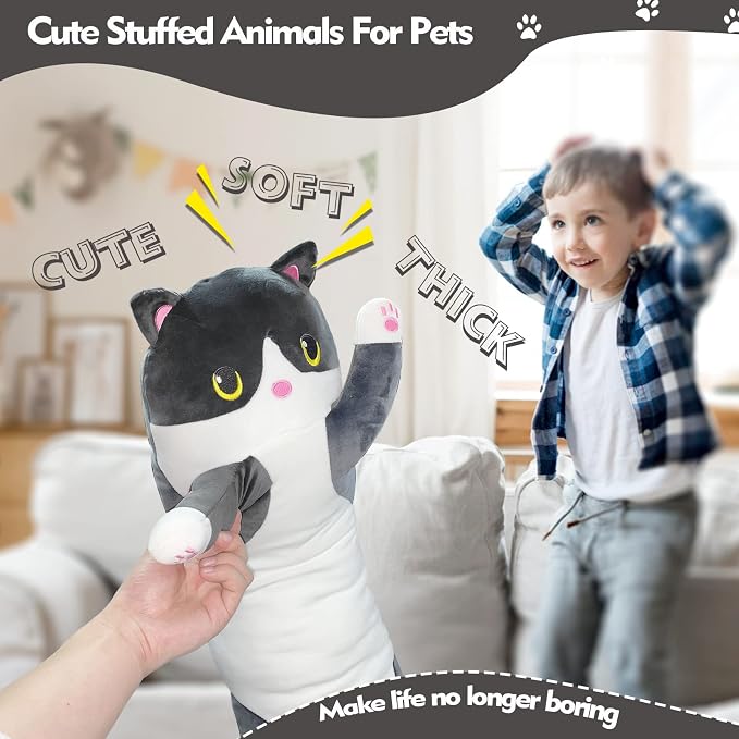 Long Cat Plush Pillow, 19.6in Cute Black Cat Plushie Stuffed Animals Body Pillow, Kawaii Kitten Soft Plushie Doll Toy Birthday Gift for Children Girlfriend