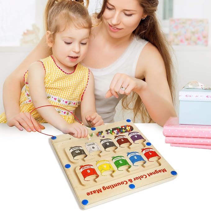Magnetic Color and Number Maze, Montessori Toys for 3+ Year Old, Wooden Magnet Board Counting & Color Sorting Toddler Activities, Educational Fine Motor Skills Toys Gifts for 3-5 Years Old Boys Girls