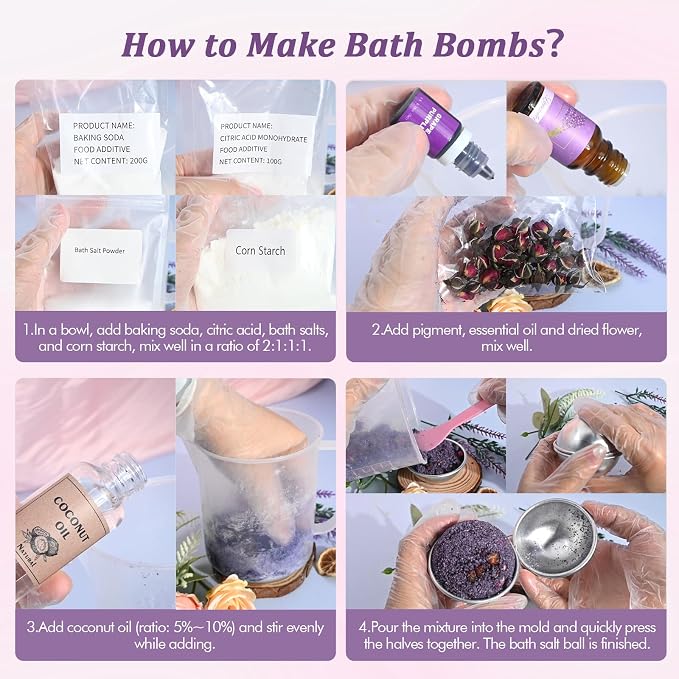 Bath Bomb Making Kit- DIY Bath Bomb Kit for Kids Adults, Make Your Own Spa Set, Shower Craft Kits with Bath Bomb Molds, Soap Making Kits, Bath Bomb Making Supplies Gifts for Girls Women