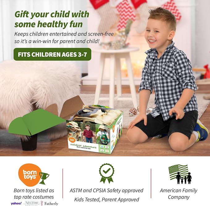 Born Toys 3-in-1 Toddler Dress Up Clothes for Boys & Girls Ages 3-7, Pretend Play Career Outdoor Adventure Set