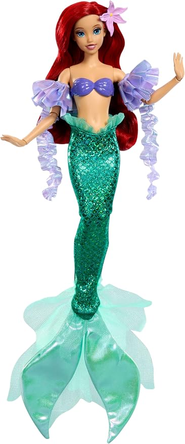 Mattel Disney Princess Mermaid Ariel Sparkling Princess Fashion Doll & Accessory with Removable Tail, Sleeves & Flower Hair Clip, Inspired by Movie