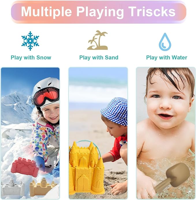 IOKUKI Beach and Sand Castle Kit, 12 PCS Sand Toys for Kids Outdoor with Sand Castle Bucket, Molds, Rake and Shovel, Great Toys for Beach