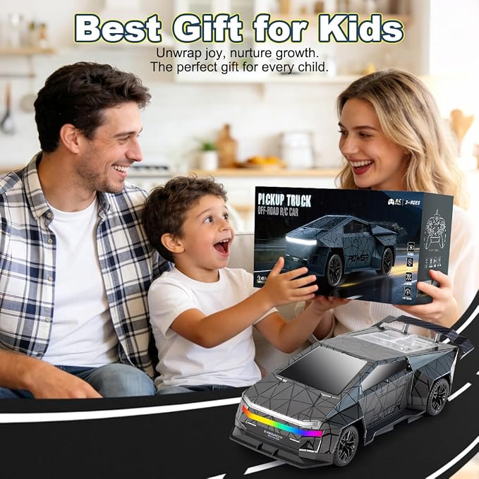 Remote Control Car,All Terrain 2.4GHz RC Truck for 3-12 Year Old Boys, Electric Vehicle RC Car with LED Lights for Kids, Birthday Gifts for Kids (Gray)
