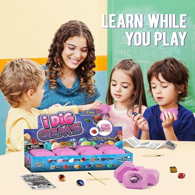 Gem Dig Kit for Kids, Dig It Up Mystery Gems with Gemstone Dig Kit, Complete Gem Mining Rock Dig Kit, Fun Educational Excavation Toy for Ages 6-12