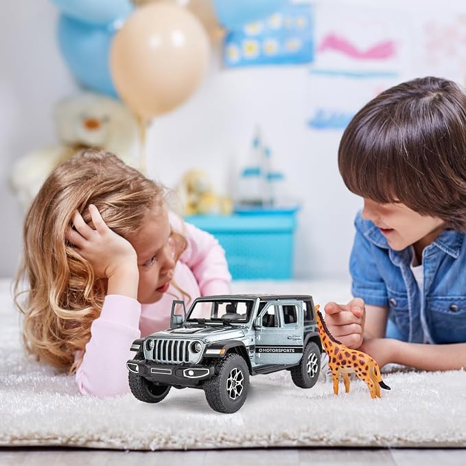 WAKAKAC Compatible for 7 Door Off-Road Toy Car 1/32 Die-cast Pull Back Model Car with Sound and Light Toy Vehicle Cars for Kids Ages 4-8 Festival Gift (Silver)