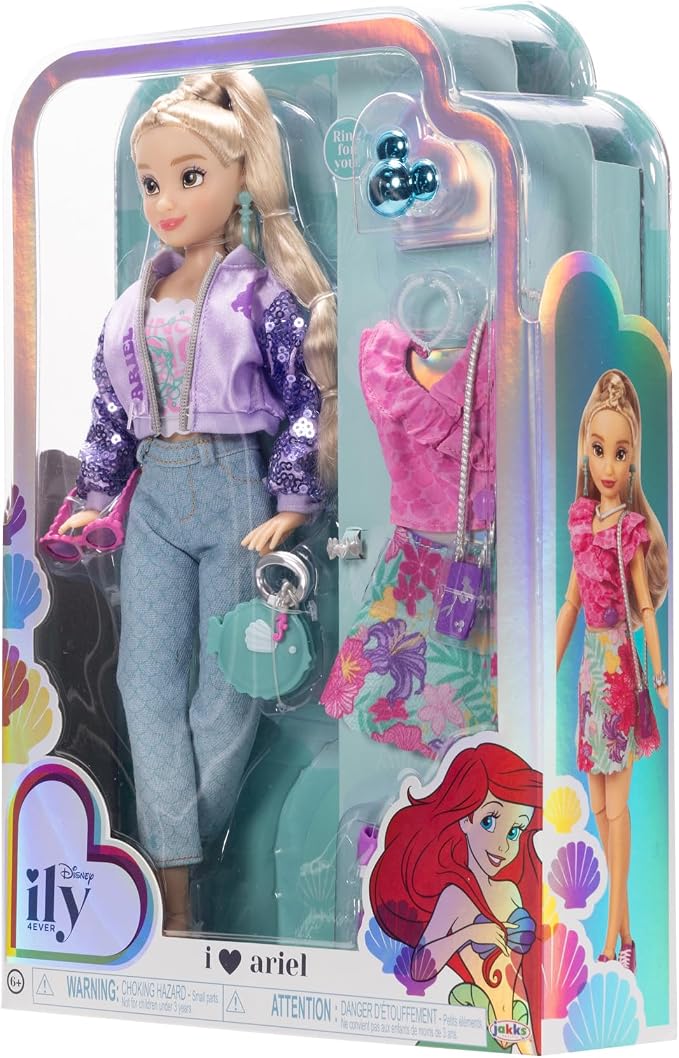 Disney ILY 4EVER Fashion Dolls Ariel 11.5" Tall with 13 Points of Articulation, Two Complete Mix-and-Match Outfits and Mickey Ring for You!