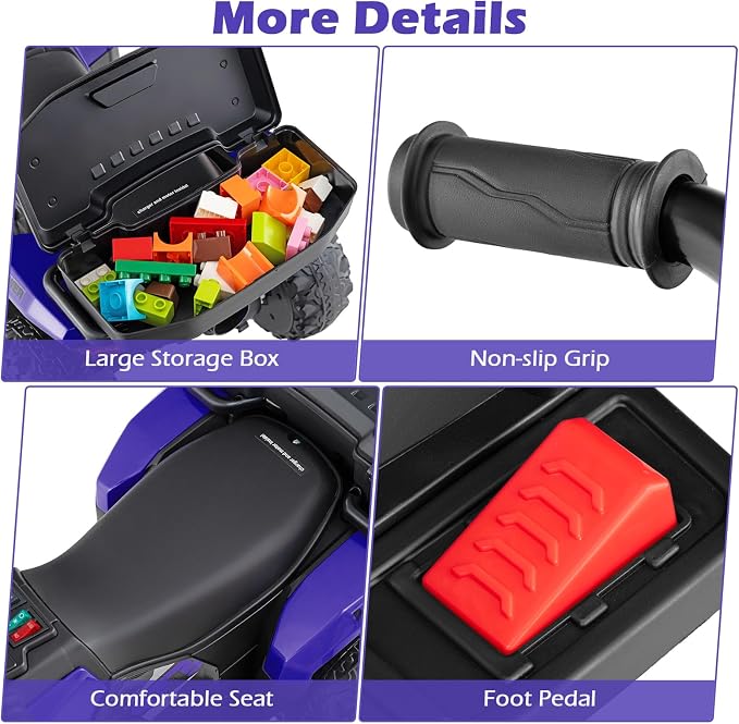 OLAKIDS Kids ATV with Spray Function, Remote Control, Storage Trunk, 6V Toddler Ride on Toy, Purple
