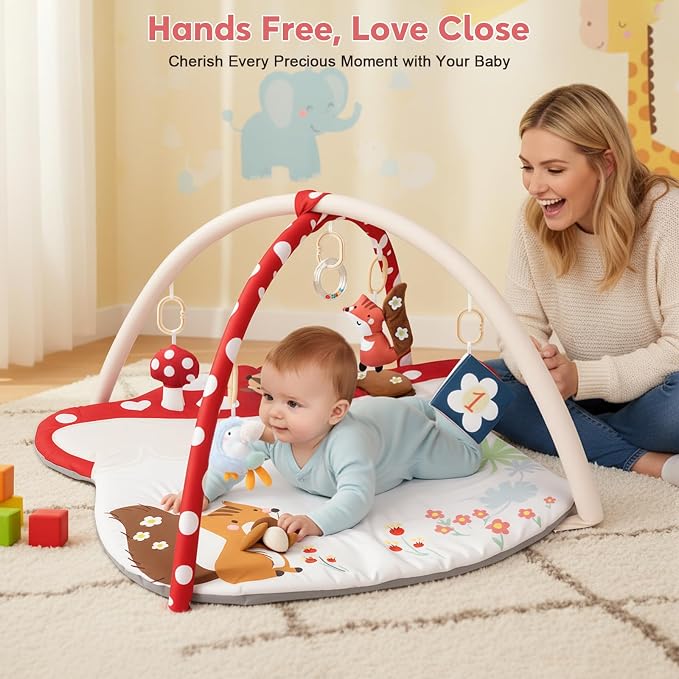 suihuooo 3-in-1 Baby Play Mat & Baby Seats for Infants for Sitting Up, Tummy Time Gym Activity Mat with 5 Detachable Toys, for Babies 0-6-12-18 Months, Newborn Babies Shower Gifts(Red)
