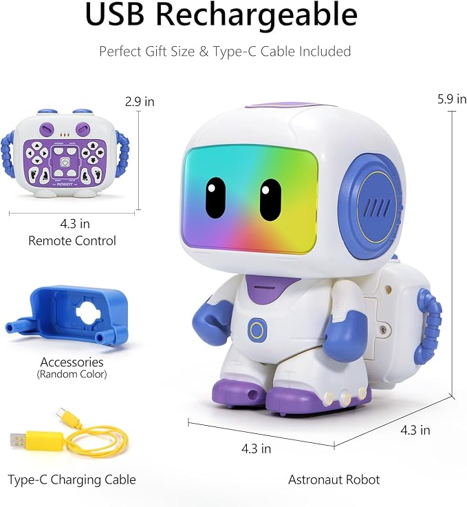 GILOBABY Programmable RC Robot Toy for Kids, Rechargeable STEM Astronaut w/LED Face, Playback Mode, Dancing, Remote Jetpack, Gift for 4 5 6 7 8 Year Old Boys Girls(Purple)