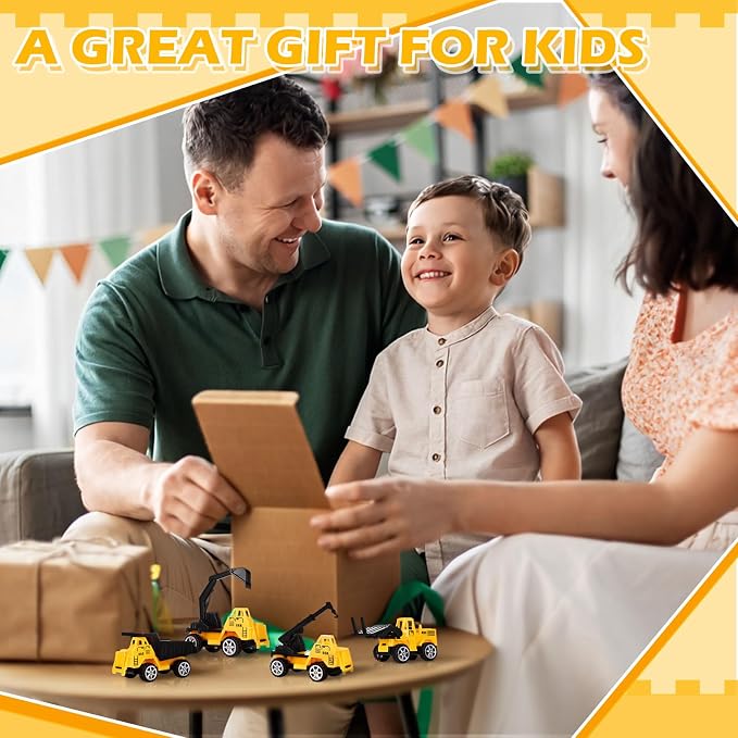 12 Pcs Construction Party Favors for Boys, Mini Construction Vehicles Children's Day Gift, Mini Pull Back Cars Excavator Toys Small Trucks Bulk for Kids Girls Birthday Cake Toppers (Excavator Set)