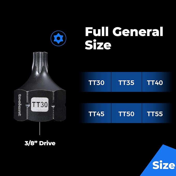 toolant 3/8" drive TT45 impact torx bit socket set 4PCS, Torx Drive, S2 Steel Air Drive Torx Socket set,Impact Grade,Anti-Roll Design