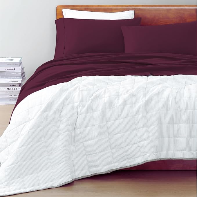 LANE LINEN King Sheets 100% Organic Cotton 4pc Percale Soft - Windsor Wine | King Sheet Set, Pure Long-Staple Organic Cotton - For Master Bedrooms, Naturally Cooling & Lightweight, Great For Gifting
