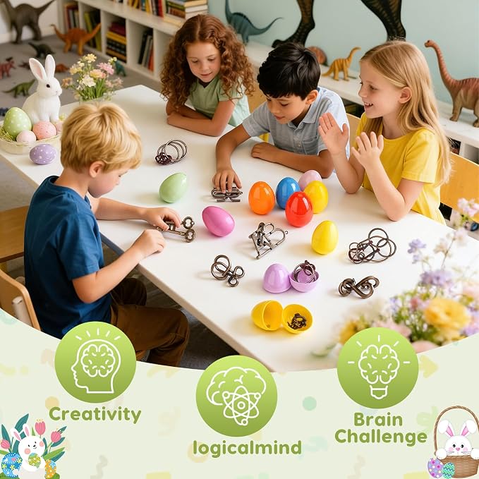 16 Pack Easter Eggs Filled with Brain Teaser Puzzles Toys, Easter Basket Stuffers for Kids Teens Adults, Easters Egg Fillers for Kids Boys Girls, Easters Eggs Hunt Game, Classroom Prize Supplies