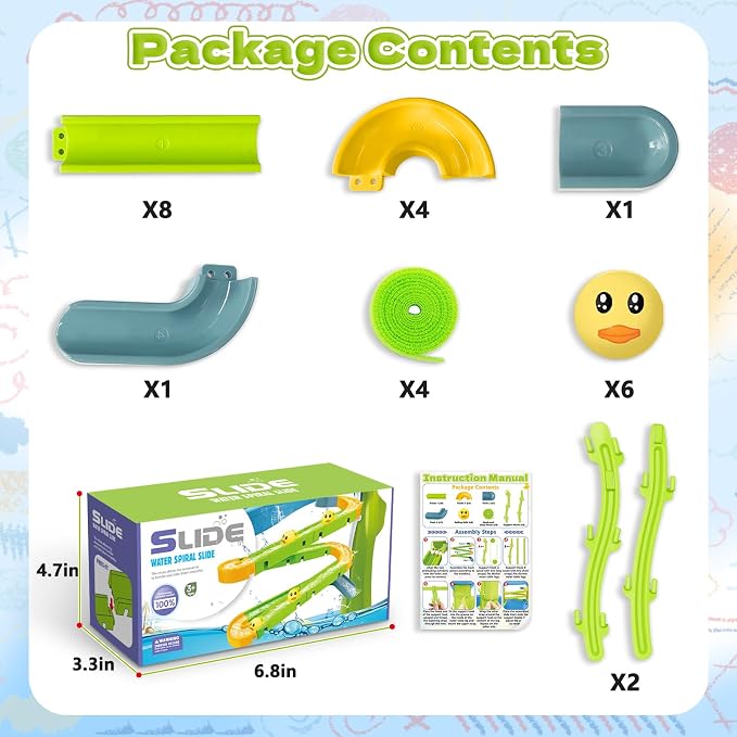Water Slide Toys for Step2 Rain Showers Water Table Accessories, Quick-Install Summer Outdoor Water Play Table Toys Track Building Set with 6 Duck-Face Rolling Balls for Toddlers Kids Ages 3+