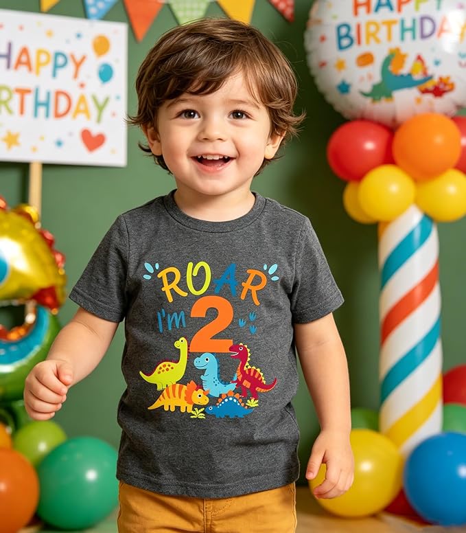 Lovekider 2-5 Years Birthday Boy Shirt Construction Party T-Shirts Excavator Cotton Short Sleeve Tee Dark Grey