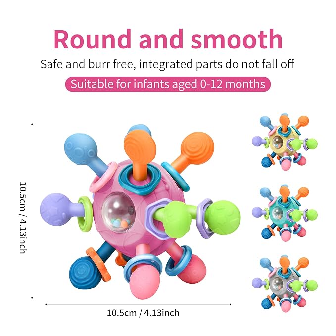 Baby Montessori Teething Toys for 0-6 6-12 Months Infant Teethers Sensory Toys for Babies 0 3 6 9 12 18 Months Newborn Learning Developmental Chew Rattle Toys Shower Gifts for 1 2 Year Old Girls Boys