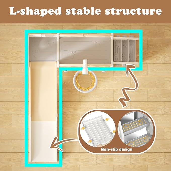XJD 8 in 1 Toddler Slide Set, Kids Slide for Toddlers Age 1+, Climber Slide PlaySet with Basketball Hoop and Ball,Outdoor Indoor Playground for Toddlers 1-3 (Beige, Small)