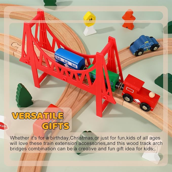 JarThenaAMCS Wood Train Track Expansion Set Suspension Bridges Wooden Train Track Connectors and Adapters for Most Major Toy Train Tracks Railway Accessories, 24Pcs
