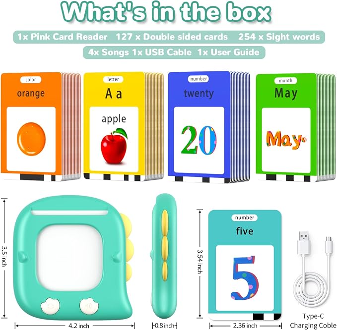 Kidzdo 254 Words Talking Flash Cards for 2 3 4 5 6 Years Old Boys and Girls, Birthday Gifts for Toddlers, Pocket Speech Learning Toys Helps Language Delay Kids, Green