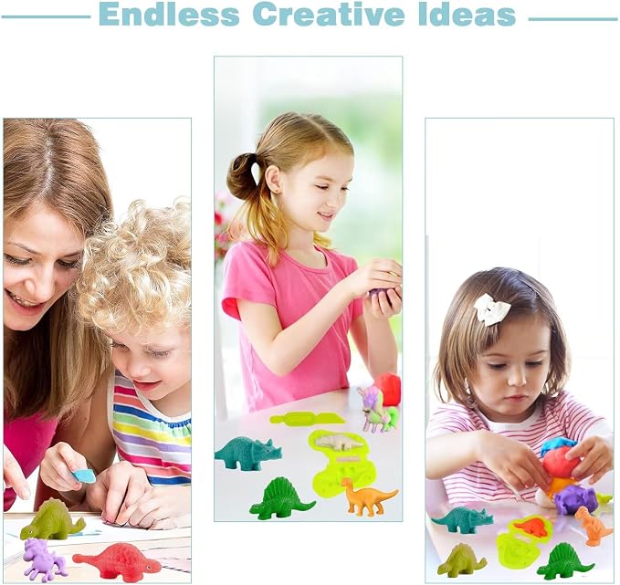 Unleash Creativity with 6 Unique Dino Molds and 20 Unique Unicorn Molds Dough Toys Dough Accessories Set.Ideal as a Gift for Kids Aged 3-4-8 Years