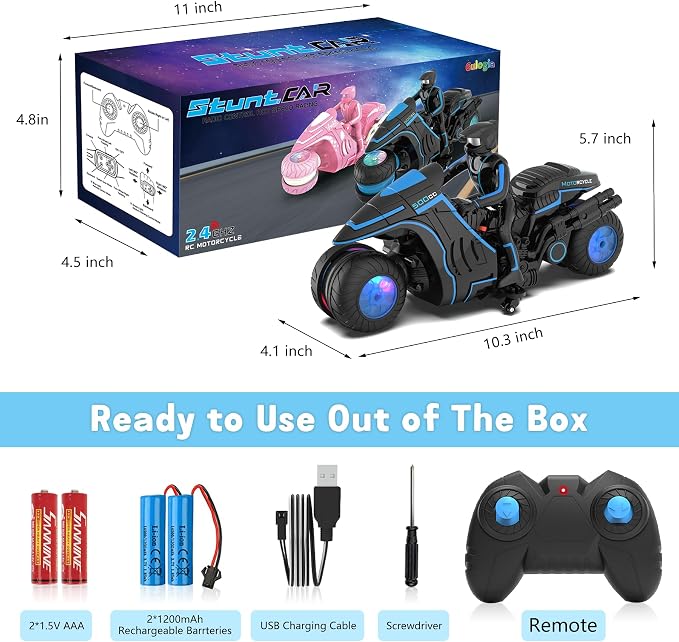 Remote Control Motorcycle Toys, Colorful Wheels Light Off-Road RC Dirt Bike with Detachable Rider, 360 Degree Rotation, High Speed, 2.4Ghz RC Motorbike Gift for Kids 5-12