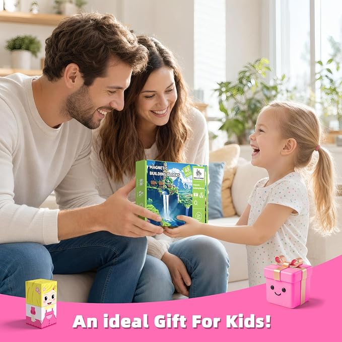 Magnetic Blocks, 48PCS Magnetic Building Cube Set for Kids Ages 3+, Constructions STEM Stacking Tiles Toy Building Birthday Gifts for Girls