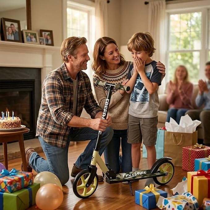 FREEDARE Kick Scooter for Kids & Adults Ages 8+, Foldable Teen Scooter with 2 Big 8-inch Wheels and 4-Level Adjustable Handlebar, Max Load 220 LBS
