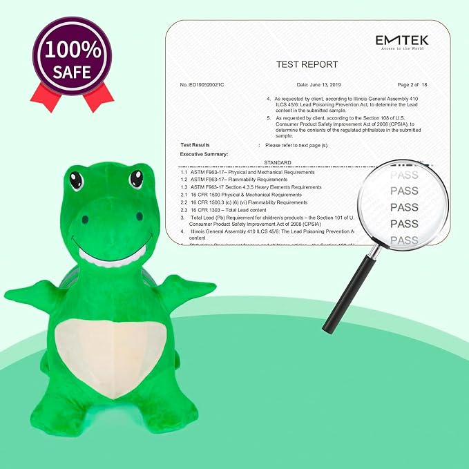INPANY Bouncy Dinosaur Hopper Toys for 2 Year Old Boy, Toddler Plush Bouncing Animals, Kids Inflatable Hopping Horse, Ride on Rubber Bouncer, Indoor Outdoor Cool Birthday Gifts for 3 4 Yr Girl