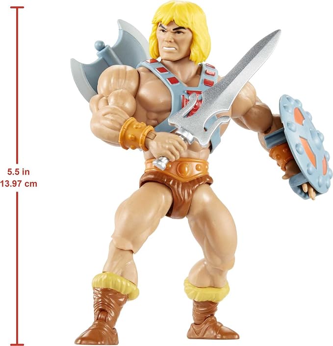 Masters of the Universe Origins Action Figure He-Man 5.5 Inch 1980s Motu TV Hero Toy, Detailed Design with Harness, Sword, Axe & Shield