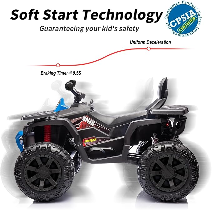 Hikiddo Kids ATV 4 Wheeler, 24V Ride On Toys Car for Big Kids with 400W Motor, 2 Seater - Blue