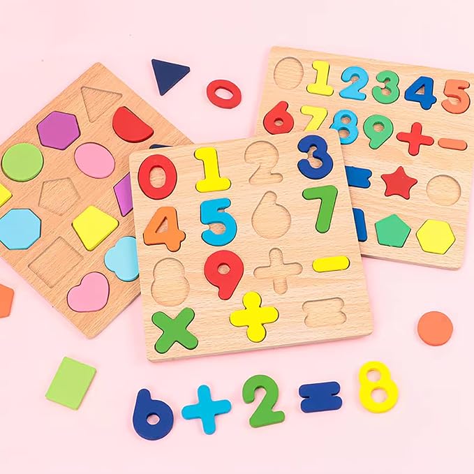 Wooden Puzzles for Toddlers 3-5, Boys & Girls, Montessori Toddler | 3 in 1 Wooden Puzzle, Alphanumeric Graphics Cognitive, for toddlers 3-5 make, natural wood, gift for a birthday