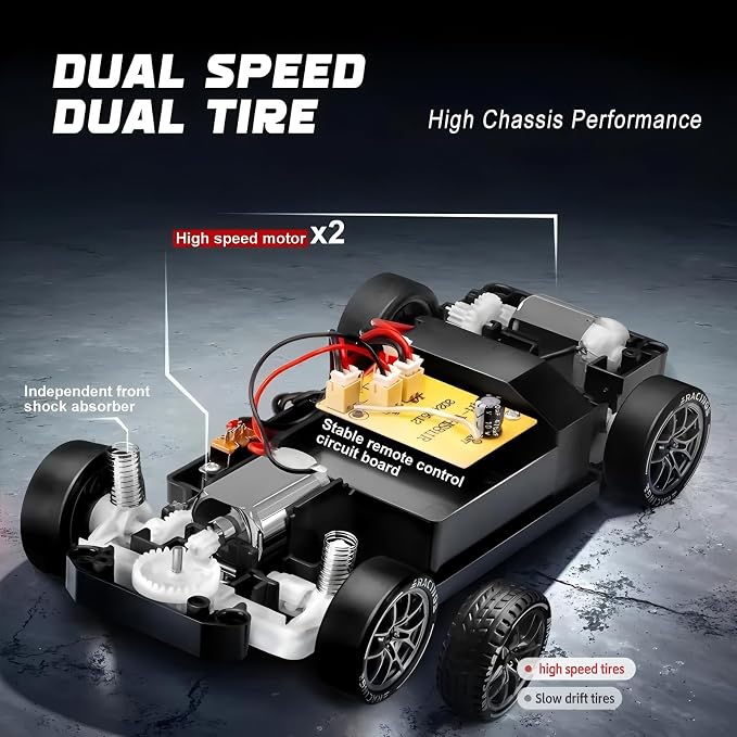 1:24 Scale RC Drift Car with LED Lights, 25km/h 4WD High Speed, Dual Batteries 50+ Min Play, 2.4GHz Remote Control, Multi-Surface Drift Tires, Racing Toy Vehicle for Adults Boys Girls, Royal Enforcer