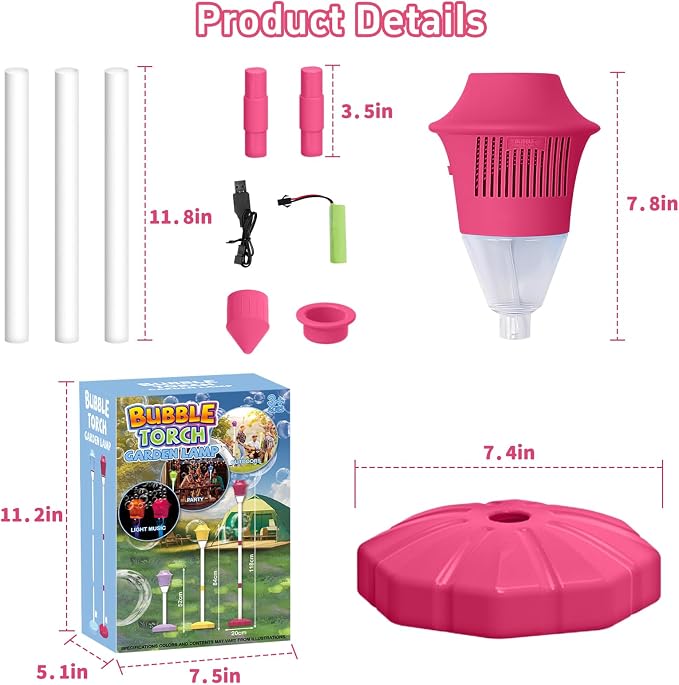 Infowush Bubble Machine for Kids, Automatic Standing Bubble Maker Machine Height Adjustable Up to 47 Inches Outdoor Battery Bubble Machine with Light/Music for Toddlers Birthday Party Gifts(Red)