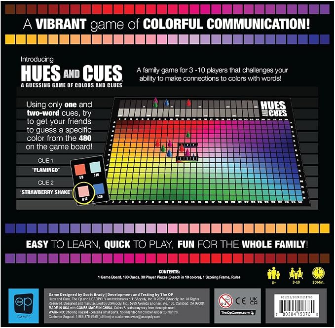 HUES and CUES - Vibrant Color Guessing Board Game for 3-10 Players Ages 8+, Connect Clues and Guess from 480 Color Squares
