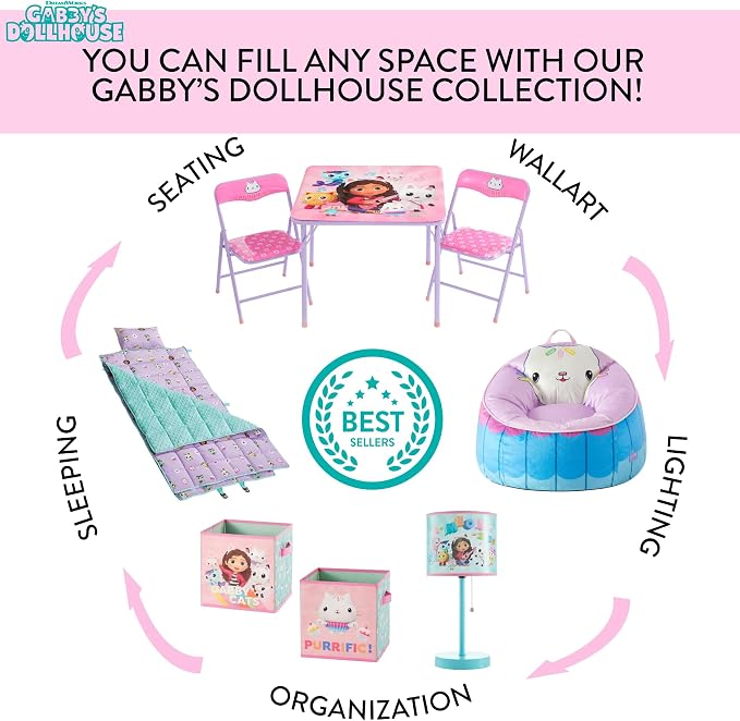 Idea Nuova Gabby's Dollhouse Themed Soft and Comfortable Bean Bag Sofa Chair for Kids
