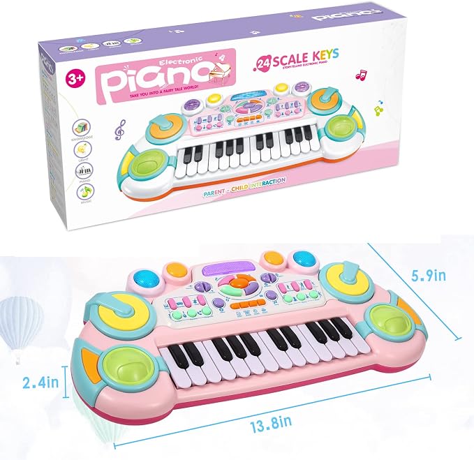 Toddler Piano Keyboard Toy for 1 2 3 4 Year Old Boys Girls, 24-Key Kids Piano Keyboard with Record & Playback, Tones, Rhythms & Drum Sounds, Baby Musical Toy Birthday