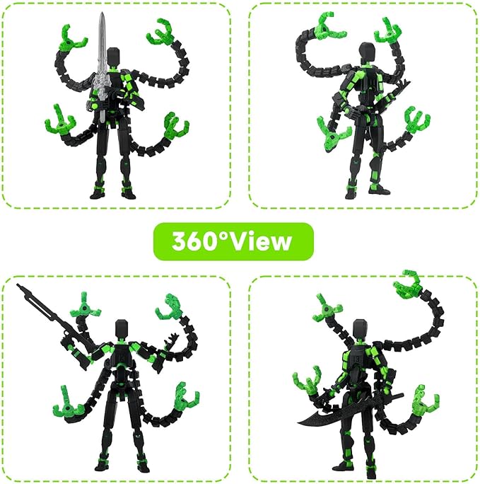 Already Assembled T13 Action Figure Accessories, T13 Multi-Jointed Movable,for Collectors Desktop Decorations t-13 Movability 3D Printed Toys (Black Green, 5.5inch)