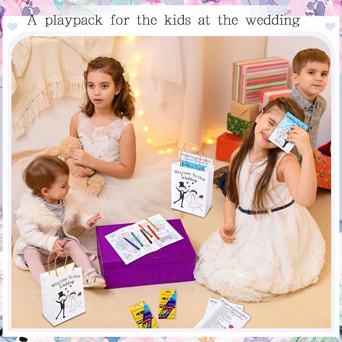 Mooliwe 192 Pcs Wedding Activity Set Include 48 Coloring Books 48 Favor Bags 48 Crayons 48 Scavenger Hunt Sheets for Wedding Activities Game Favor Entertainment Party Supplies
