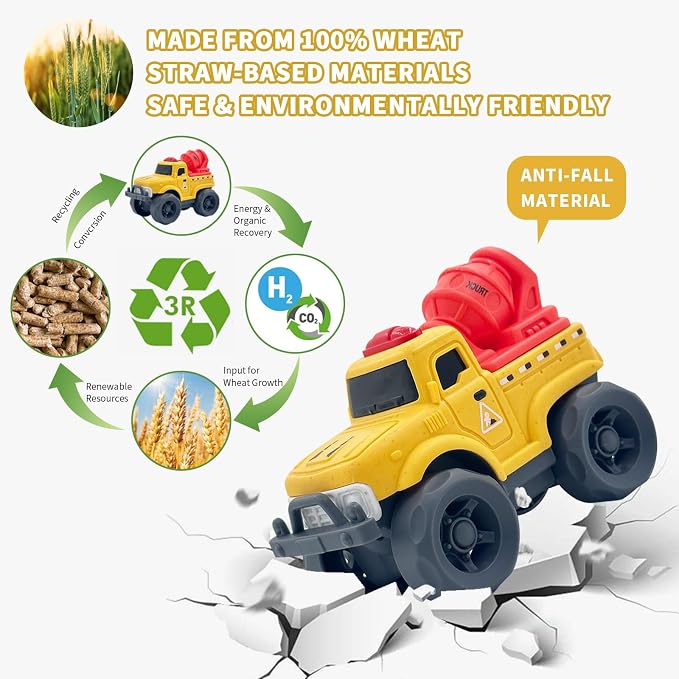 Aigitoy Toddler Car Toys for Boy Girl 1-3 Year Old, Yellow Mixter Truck, BPA Free, Phthalates Free, PVC, Recycled Plastic, Toddlers Toy for Fine Motor Skills, for Boys Girls